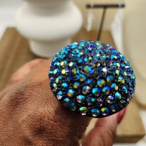 Extra Large Iridescent Blue Crystal Cocktail Statement Ring • Size 9